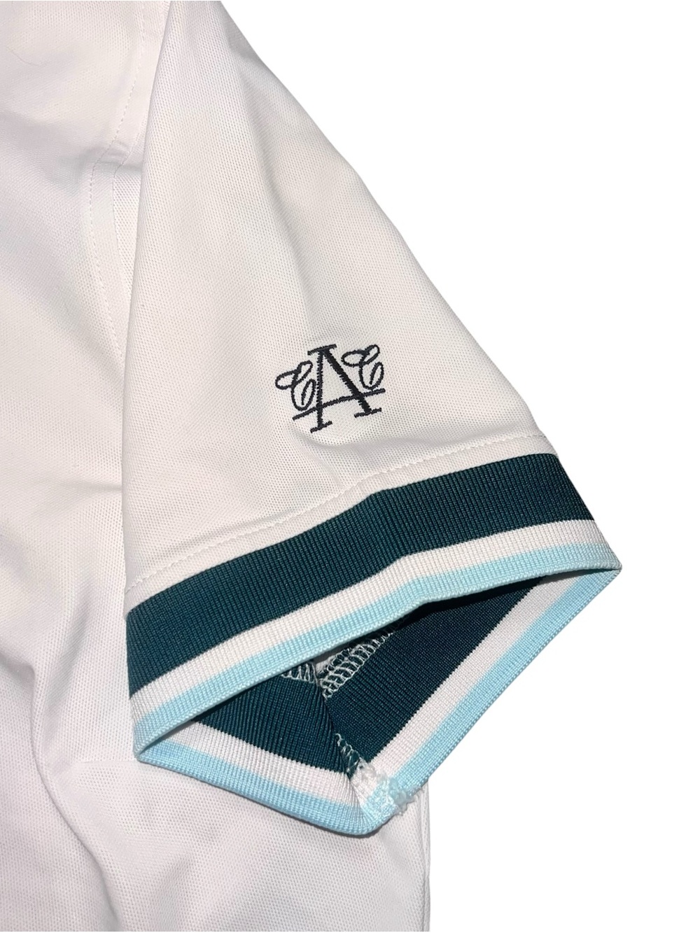 G/FORE White Polo Shirt with Teal and Navy Trim Womens Golf Short Preppy Small - Picture 4 of 7